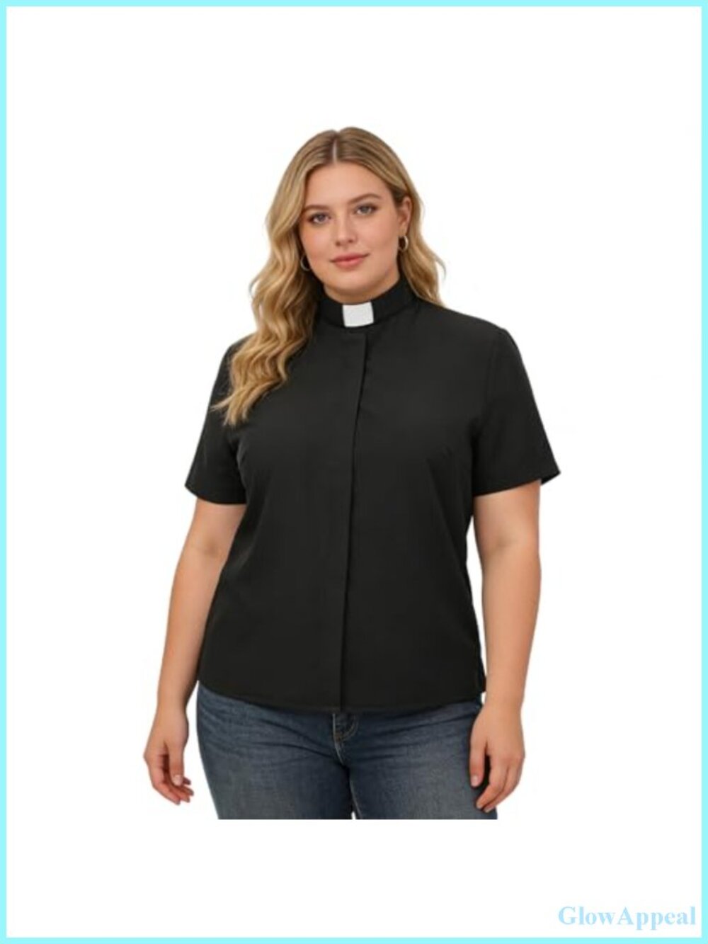 Tab Collar Short Sleeve Cotton Blended Stretch Blouse